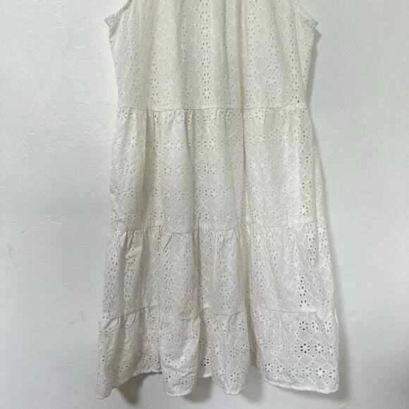 LOFT Cotton Eyelet Tiered Knee Length Dress Size S White Beachy Summer Romantic - Picture 4 of 9